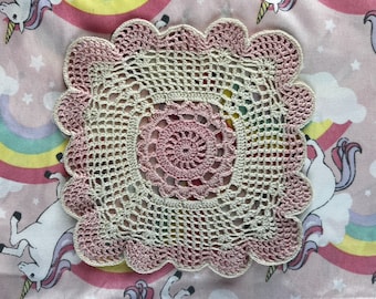 Square Doily Thick Pink White Centerpiece Hot Pad Baby Girl Shower