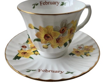 Royal Patrician February Tea Cup and Saucer Daffodils Bone China England