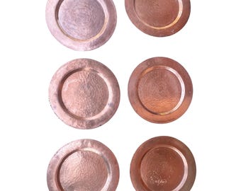 Hand-Hammered Solid Copper Charger Plates 12" D Patina Set of 6 Country READ
