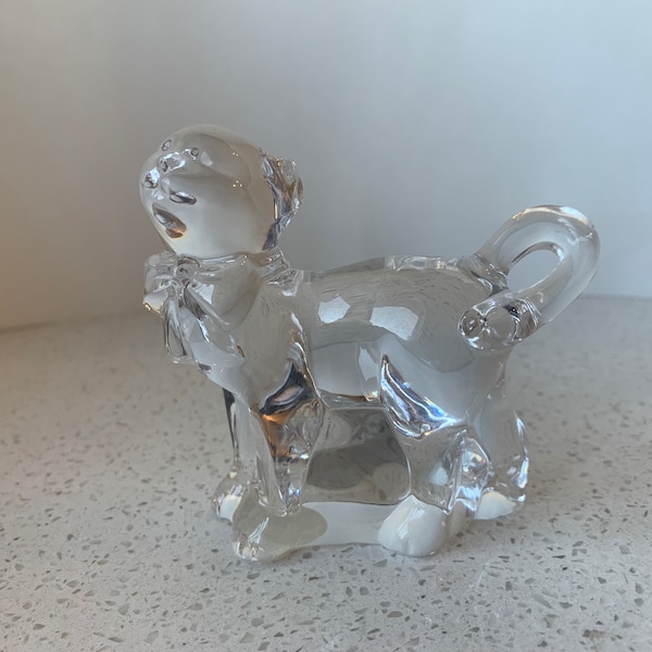 Vintage Lenox Crystal Cat paperweight w Original Sticker & Engraving  3” tall