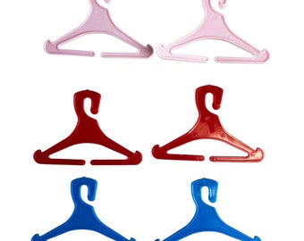 set of 6 Barbie-Size Clothes Hangers Pink Red Blue