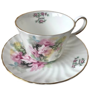 Royal Patrician Staffordshire England June Cup and saucer tea cup White with pink roses fine bone china england floral Gift