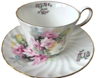 Royal Patrician Staffordshire England June Cup and saucer tea cup White with pink roses fine bone china england floral Gift