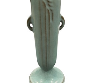 Roseville Pottery Moderne 790-7 Bud Vase Art Deco matte blue green 2 Ear Handles