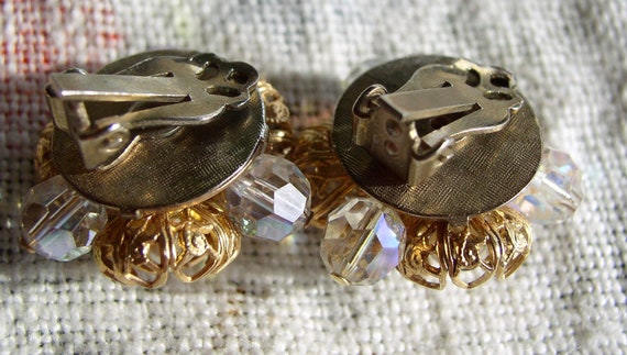 Vintage 50s Gold Color w Faceted Rhinestones Clip… - image 5