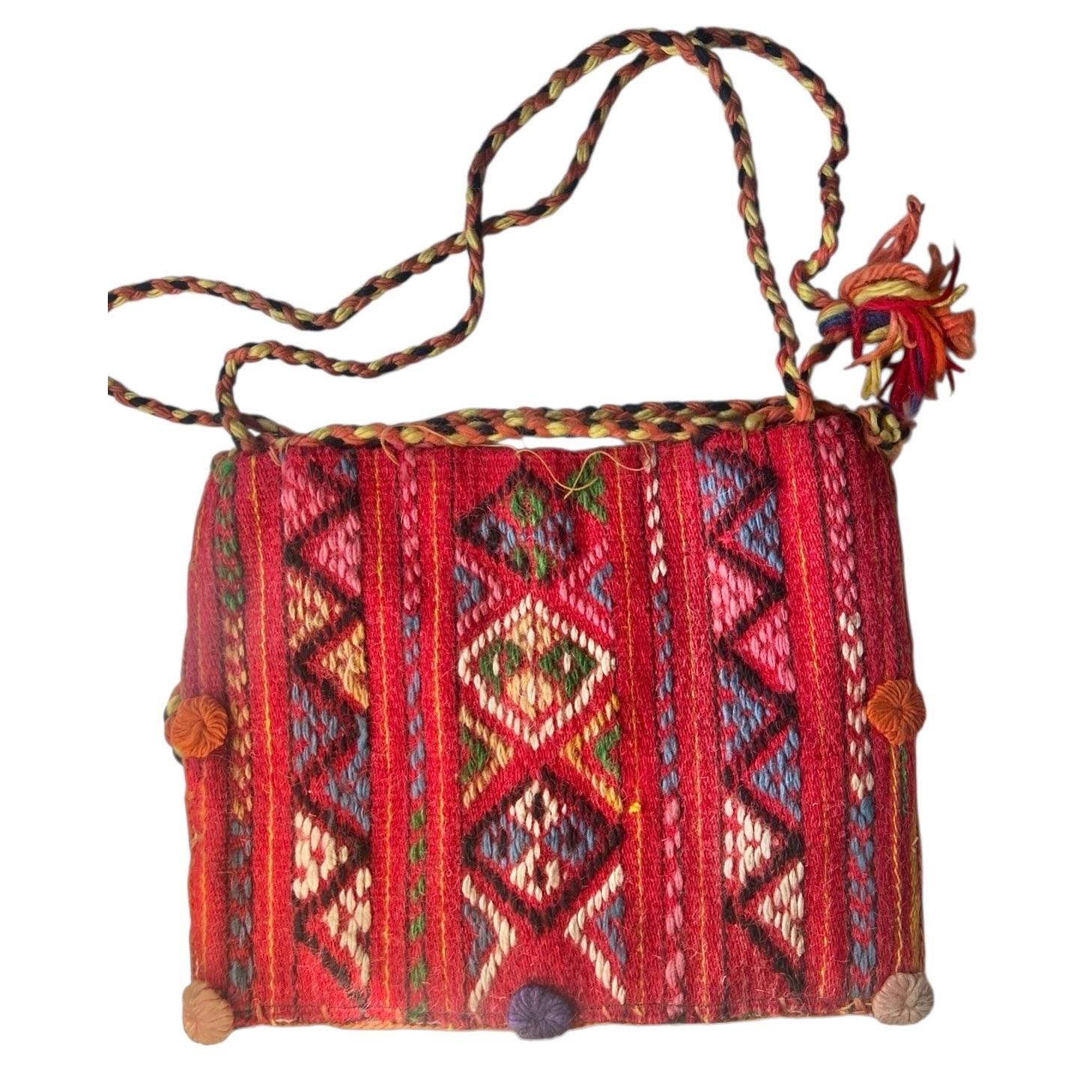 Bolivian Chuspa Cocoa Leaf Bag Backpack 11x14 Handwoven Wool Geometric & Striped Bolivian Chuspa Cocoa Leaf Bag Backpack 11x14 | Mercari main image 3