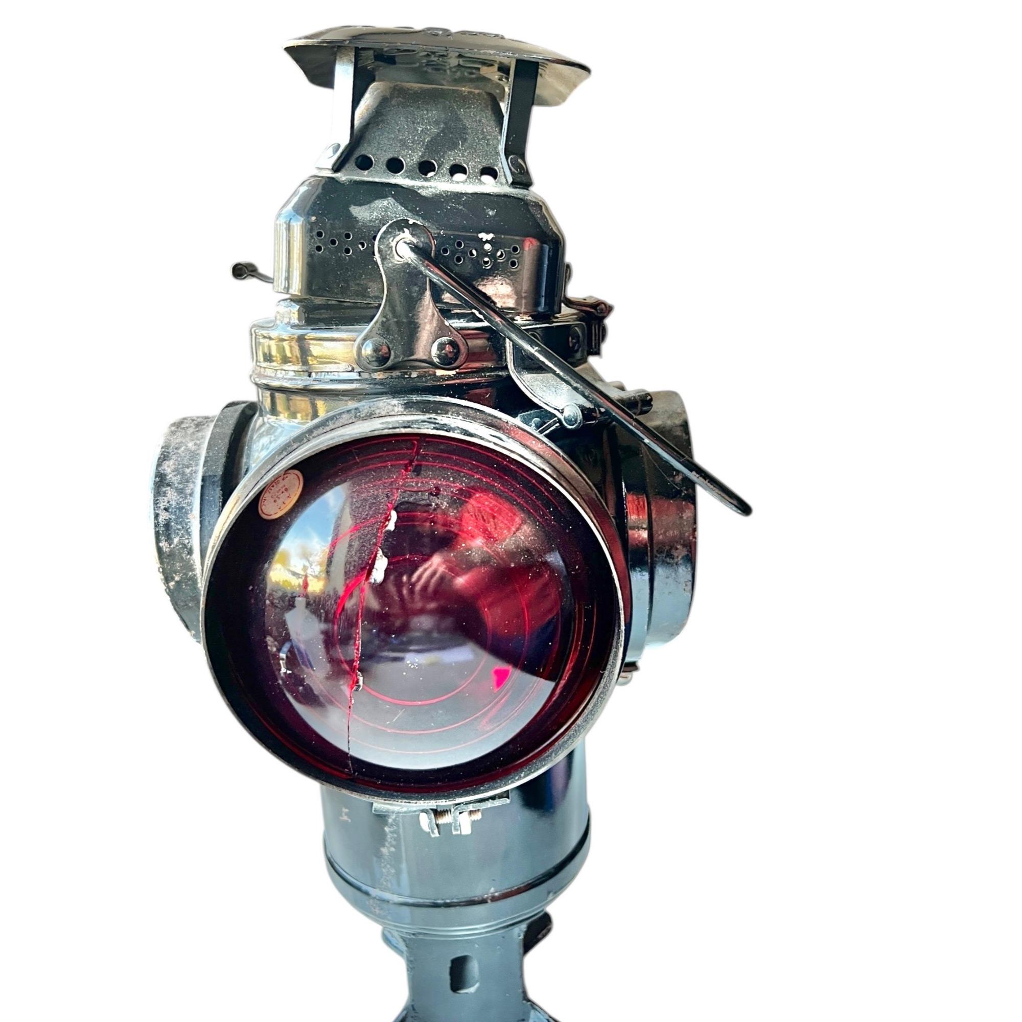 Antique Adlake Four-Way Railroad Signal Lantern Red & Blue Glass Lenses 1 crack
