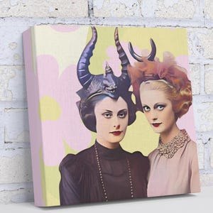 Witchy Duo Canvas Print: Retro Glam Sorcery Wall Art
