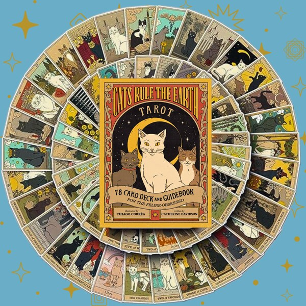 Cats Rule the Earth Tarot Deck & Pouch – Feline Divination for Mystical Souls