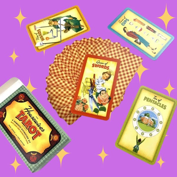Baraja de Tarot de las Amas de Casa, Cristales y Bolsa GRATIS - Adivinación Retro de los años 50