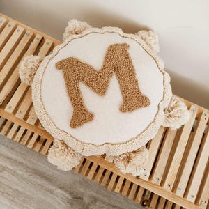 Embroidered Letter Pillow, Initial Punch Needle Cushion, Nursery Decor, Newborn Gift Idea, Kids Room Decor, Custom Dorm Room Throw Pillow