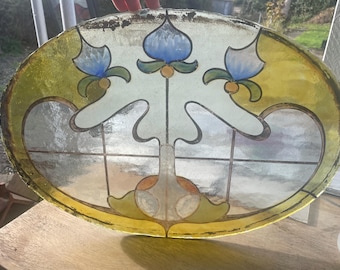 Antique Art Nouveau Stained Glass Panel