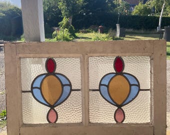 Art Nouveau Stained Glass Window Panel: Rich Colors