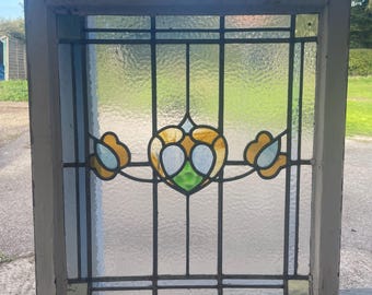 Art Nouveau Stained Glass Panel: Antique Floral Design