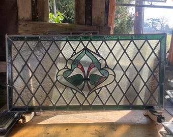 Antique Art Nouveau Stained Glass Window Panel