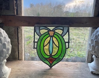 Antique Art Nouveau ‘Bow’ Stained Glass Window Panel Fragment.
