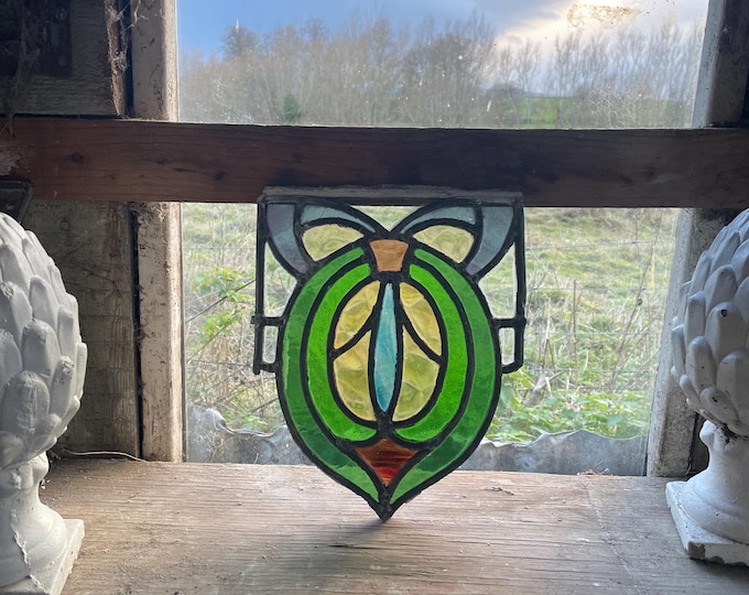 Featured listing image: Antique Art Nouveau ‘Bow’ Stained Glass Window Panel Fragment.