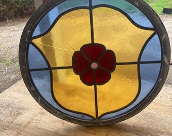 Vibrant Floral Art Nouveau Circa Stained Glass Piece