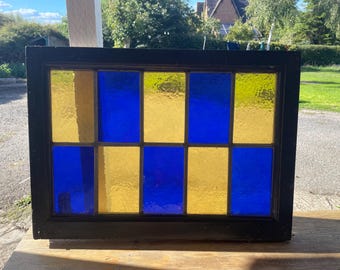 Antique Art Deco Glass Window with Geometric Design
