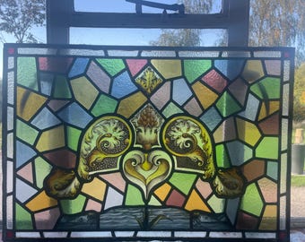Beautiful Victorian Hand Painted Stained Glass Piece 1/2