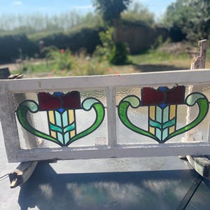 Beautiful Antique Art Nouveau Stained Glass Window