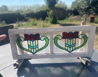 Antique Art Nouveau Stained Glass Window - H36cm x W85cm