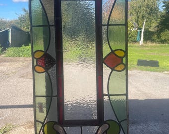 Art Nouveau Stained Glass Panel: Rich Colors, Textured Glass