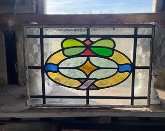 Antique Art Nouveau Stained Glass Window Panel