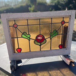 Art Nouveau Stained Glass Window: Cherry Red & Green