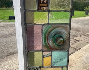Beautiful Victorian Stained Glass Window Panel With Handpainted Detail