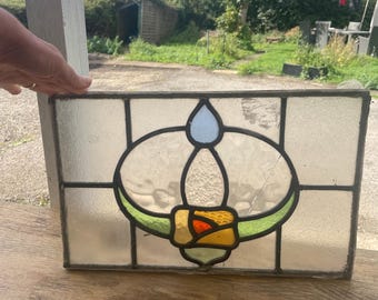 Art Nouveau Stained Glass Panel – Geometric Floral Design