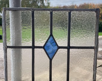 Lovely Art Deco Stained Glass Piece: Blue Diamond 1/2