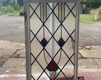 Art Deco Stained Glass Window: Geometric Floral Design