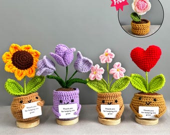 Cute Handmade Crochet Sunflower/Tulip/Heart/Forget-me-not flowers,Knitted Flower,Mother's Day gift,Thanksgiving Gifts,Rose