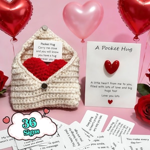 Pocket Hug Care Package|Hand-Crocheted Envelope + Plush Red Heart |Mother's Day gift,Gift for Her | 30 Cheerful Affirmation Cards