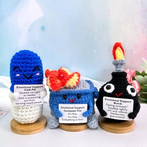Soutien émotionnel pour les poubelles/bombes/capsules, poubelles à incendie crochetées à la main, décorations de bureau, cadeau pour un ami/la famille/un collègue/une équipe