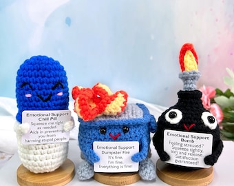 Emotional support for trash cans/Bombs/Capsules, Hand crocheted fire trash cans,Office ornaments,Gift for Friend/Family/Colleague/Team