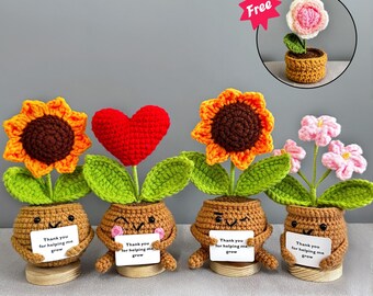 Graziosi fiori all'uncinetto fatti a mano a forma di girasole/rosa/cuore/non ti scordar di me, fiori lavorati a maglia, piante di supporto emotivo, regalo per la festa della mamma