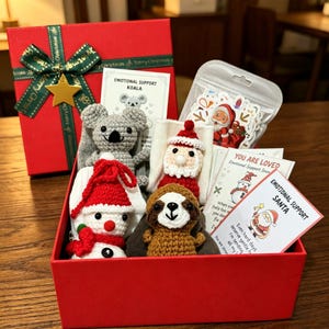 Christmas Crochet Animal Socks Gift Set, Handmade Emotional Support Gift Box, Custom Sizes ,Xmas Present for Family Friends, Christmas Gift