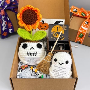 Personalized Halloween Gift Box|Trick or Treat Gift Box- Gift for Her,Best Friend Gift Box,Halloween Gift Set-Skull Plant,Ghost & Music Box