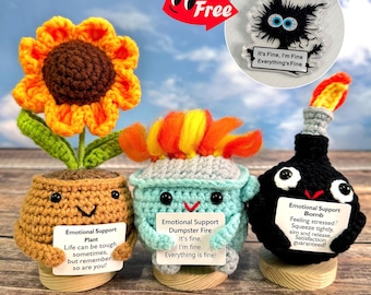 Emotional Support Dumpster Fire,Employee appreciation,Crochet sunflowers/Bombs,Gifts for colleagues,Office decorations,Gifts for Coworkers