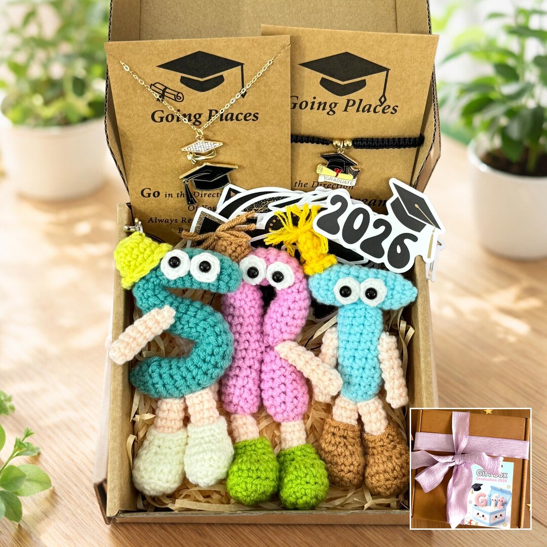 Custom Crochet Letter Gift Box, Graduation Necklace, Bracelet, Stickers ...