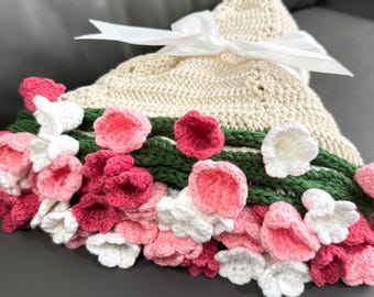 Handgemachte gehäkelte Rose / Maiglöckchen / Sonnenblume Blumenstrauß Decke, gehäkelte Blumenstrauß Decke, Muttertagsgeschenk, Hochzeitsgeschenk, Rosendecke