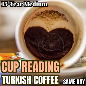 Tasse de café turque en profondeur lecture psychique le même jour, guide de lecture d'amour de diseur de bonne aventure de café turc, lecture d'avenir d'amour de diseuse de bonne aventure
