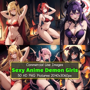 50 Sexy Anime Demon Girls in Lingerie - High-Resolution Digital Art Collection - No Copyright - Instant Download
