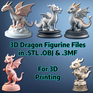 3D druckbare Drachenfiguren - 5er-Set | Alle in .STL .OBJ & .3mf | Drachenmodelle für den 3D-Druck