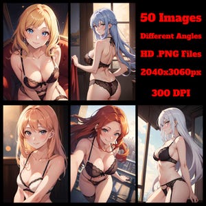 50 Sweet & Sexy Anime Models in Lingerie | HD PNG Direct Digital Download | Different Camera Angles | NSFW Content