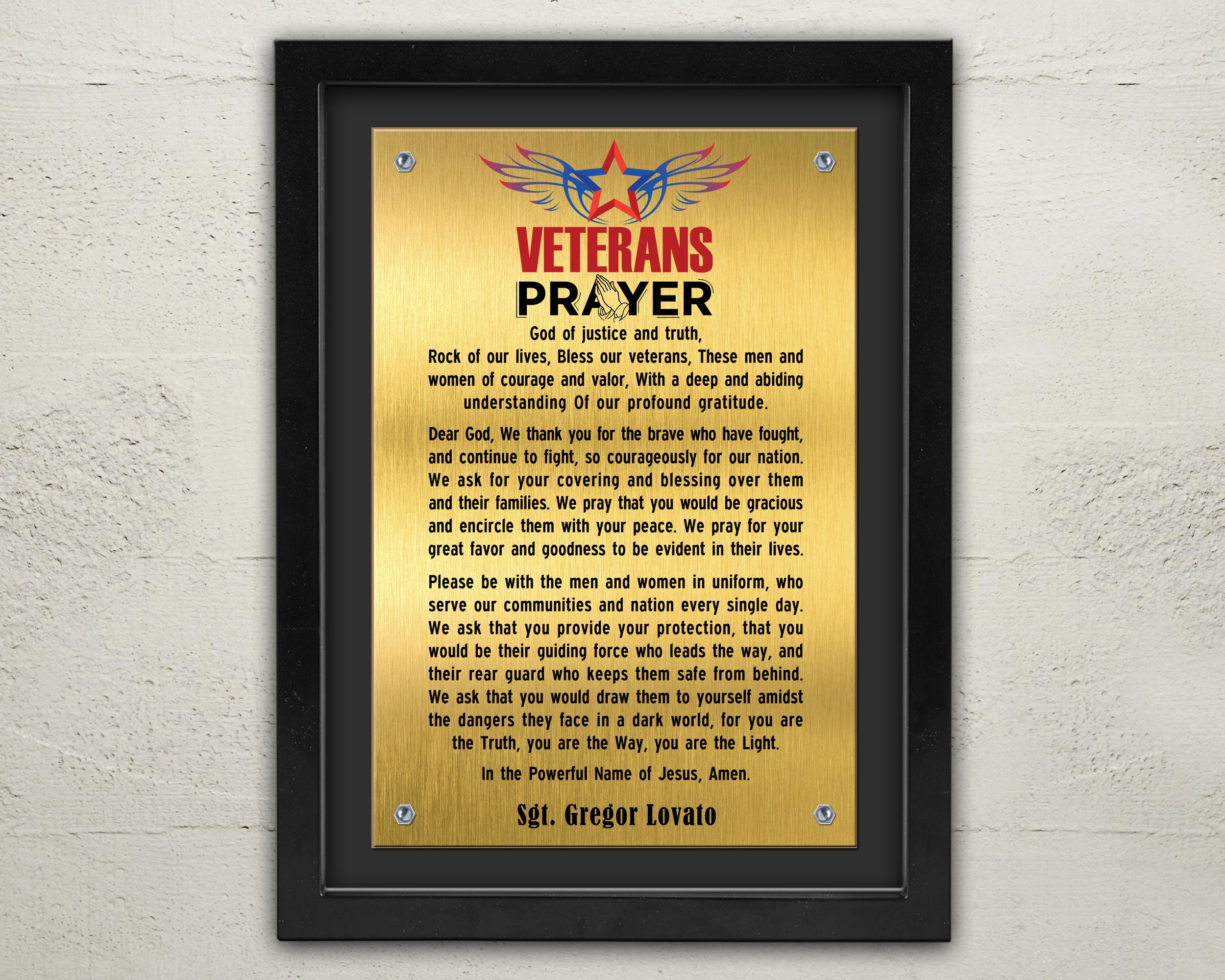 A Prayer For Veterans Proud Of Our Nation Framed Plaque, Personalized Veterans Gift | Military Prayer for Veterans | Veteran Prayer Decor