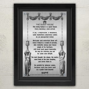 Rumi Poetry Framed Plaque: The Guest House Poem, Inspirational Home Decor