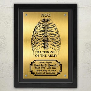 NCO Backbone of the Army Framed Plaque, Personalized Induction, Promotion, Soldier, Army, Military, Noncommissioned Officer Corps,Metal Sign
